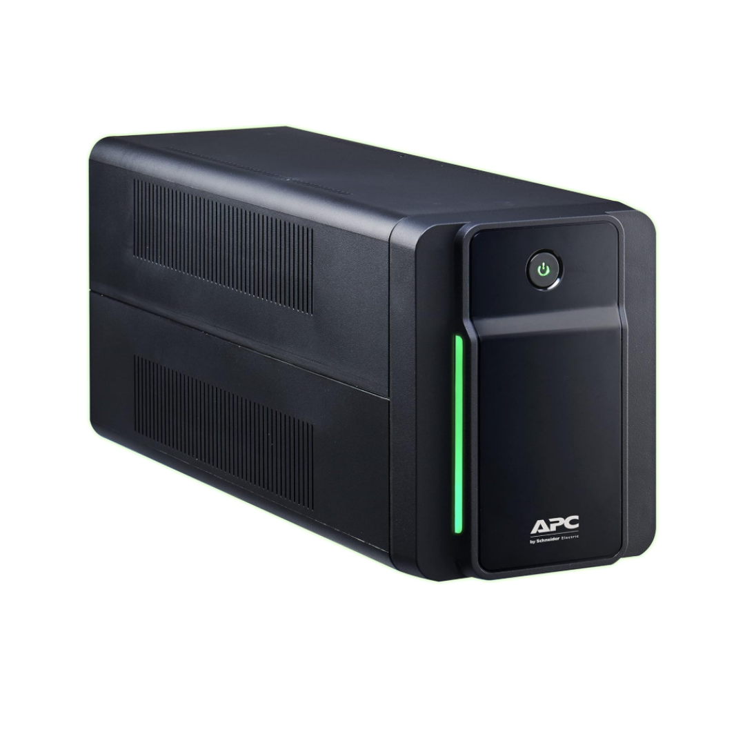 Black APC uninterruptible power supply on a white background